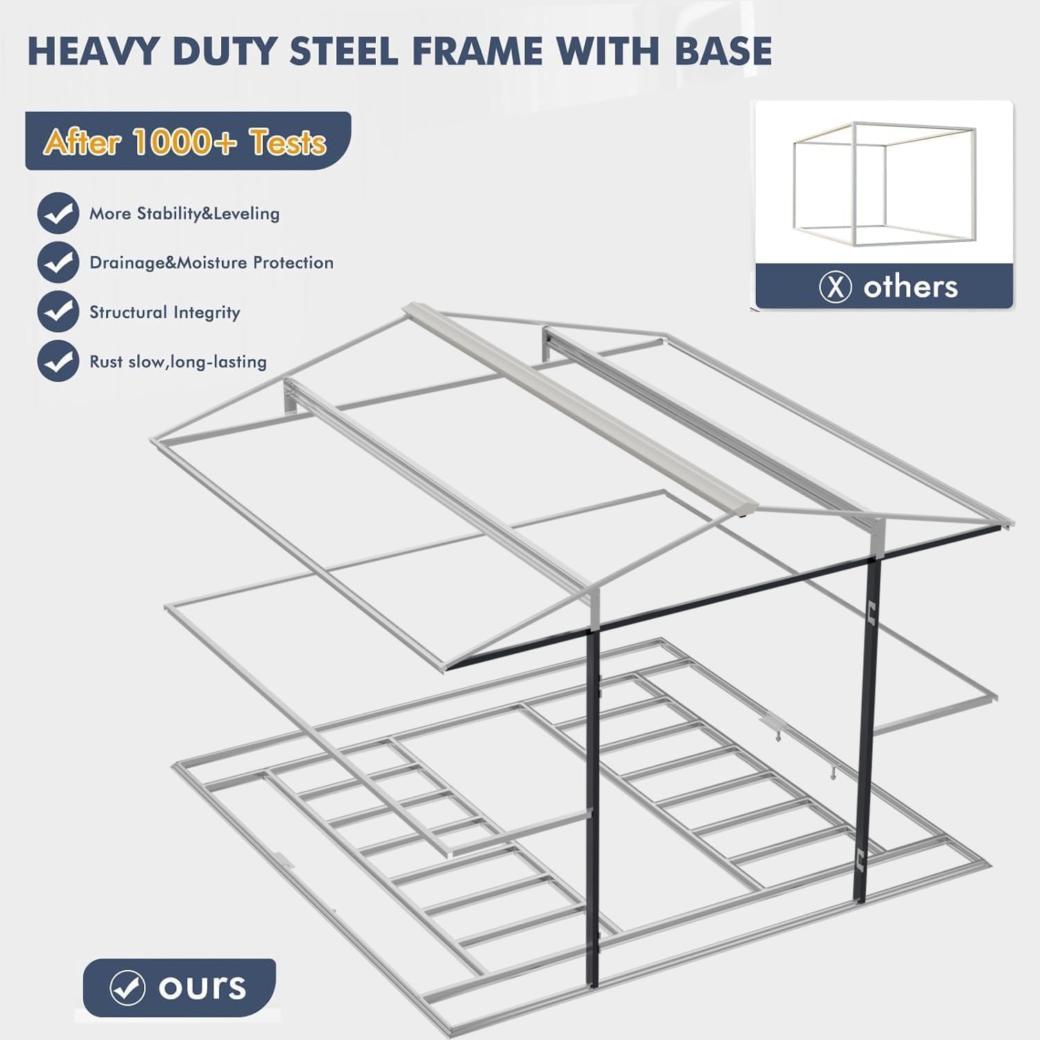 Restland 10x10 FT Outdoor Storage Shed with Floor Base Frame Reinforced Metal Shed with Clear Roof, Air Vent & Lockable Door Large Garden Storage Sheds for Backyard, Lawn