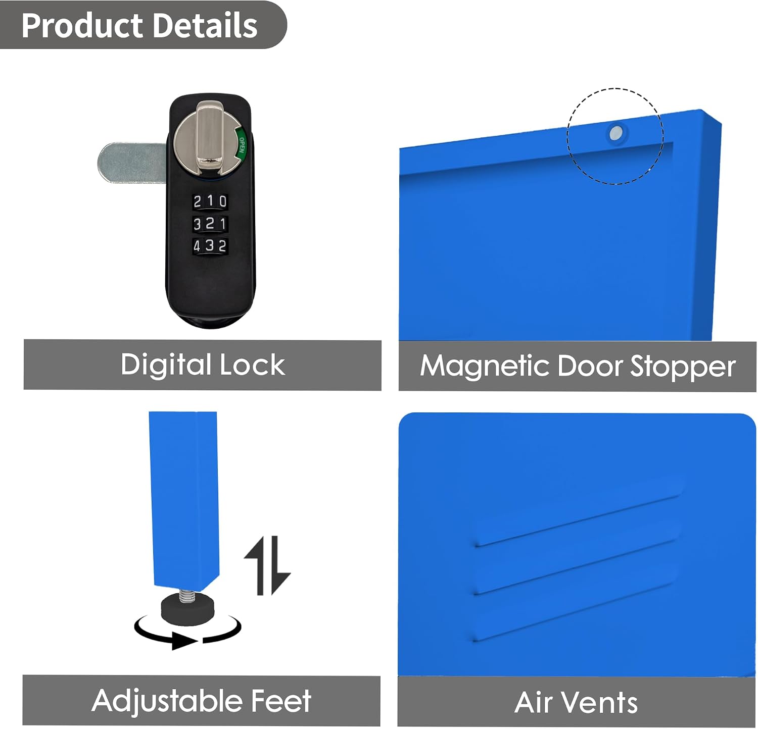 Metal Locker Storage Cabinets Kids Lockable Single File Storage Cabinet with Digital Lock Locker for School Gym Pantry Kitchen (Navy)