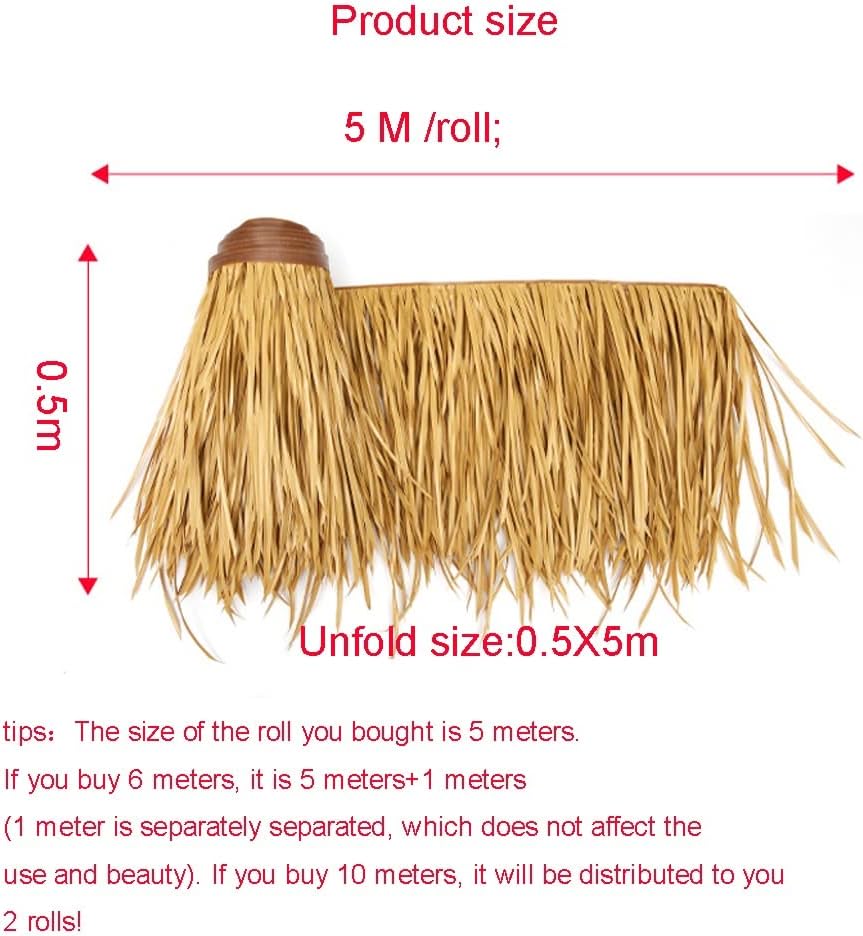 Man-Made Thatch roll Simulated thatched roof Tile Artificial Straw Plastic Fake thatched Easy to Cut roof Decoration, Pavilion, Villa, Garden, bar Thatch Roll (Color : Yellow2, Size : 0.5x5m)