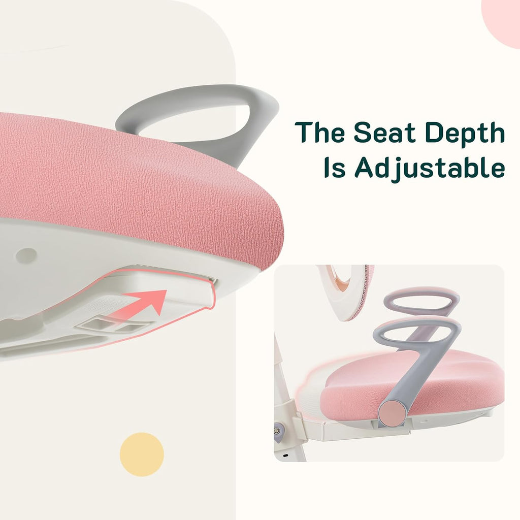 Ergonomic Kids Desk Chair with Footrest & Height-Adjustable Seat, Multifunctional for Study, Work & Dining – Comfy Cushion & Smooth Wheels for Boys & Girls （Pink）