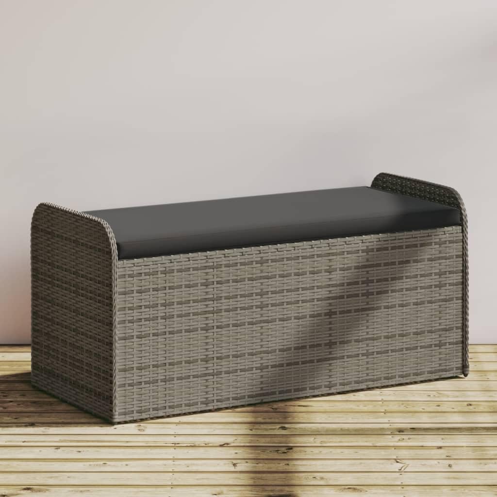 vidaXL Storage Bench Grey PE Rattan, Powder-Coated Steel, Polyester