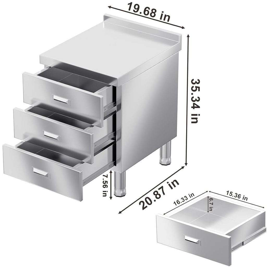 WWK Outdoor Kitchen Drawer, Stainless Steel Kitchen Cabinet with Drawers, Triple Access BBQ Drawers for Outdoor, Commercial Restaurant, Garage, 20.87' D x 19.68' W x 35.43' H