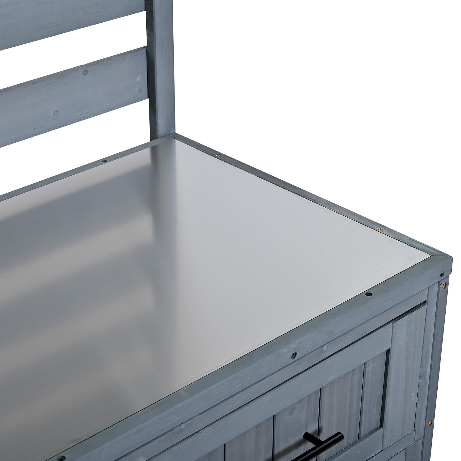 64.9'' H Large Patio Kitchen Island Solid Wood Kitchen Cart, Grill Prep BBQ Table, Garden Potting Bench with Stainless Table Top, 3 Movable Shelves and 2 Drawers (Gray-64.9'')
