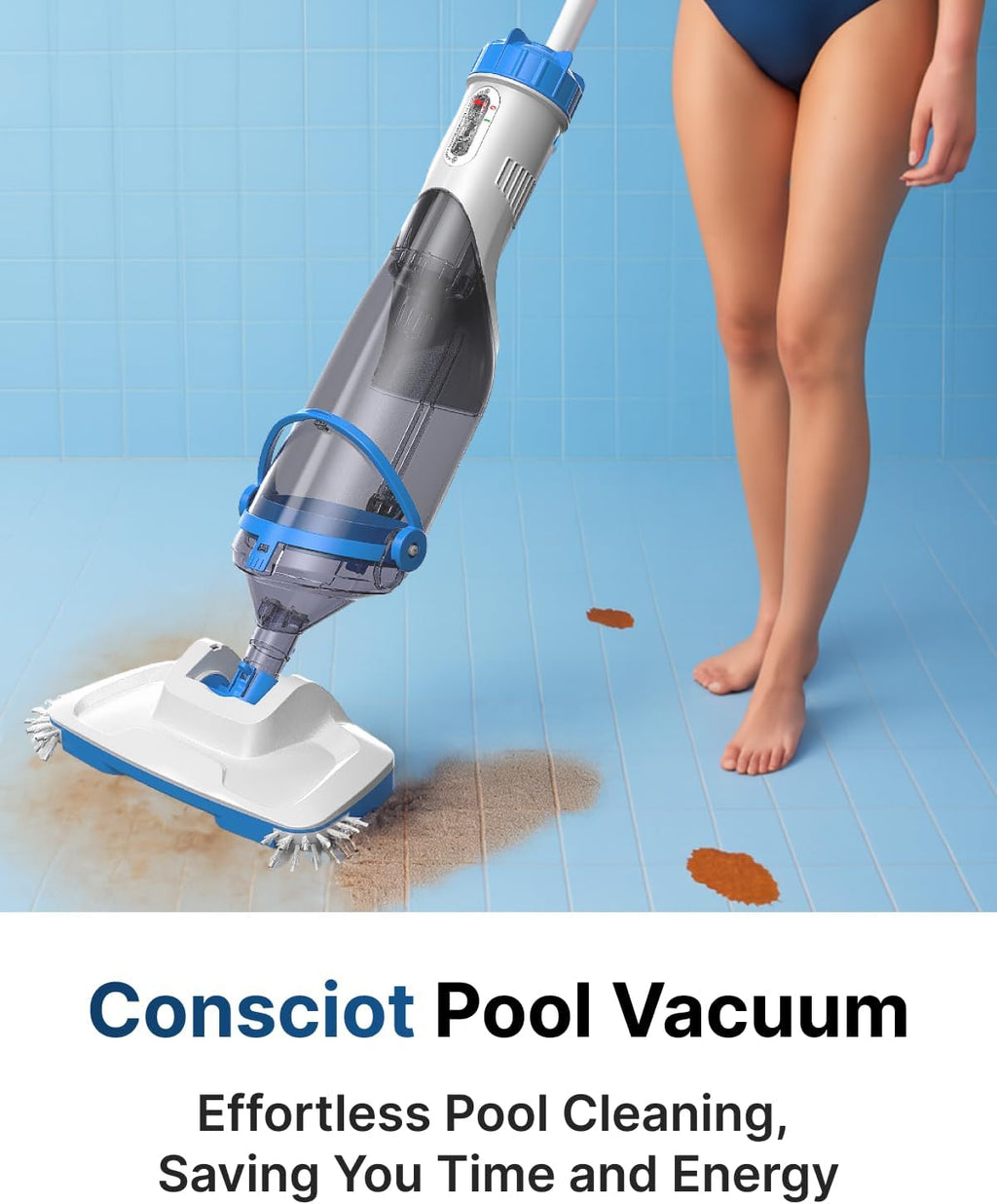 Consciot 2026 Update for Motor, L2 Pool Vacuum for Above Ground & Inground Pools, Rechargeable Handheld Cleaner with Telescopic Pole, 18.5 GPM Suction, 13.4' Head, 60-Min Runtime