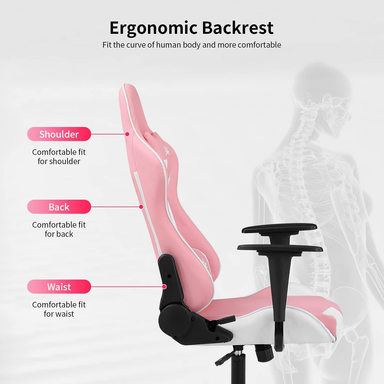 Gaming Chair Office Chair Desk Chair with Lumbar Support Headrest Armrest Task Rolling Swivel Ergonomic E-Sports Adjustable PC Gamer Chair (Pink)