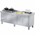 WWK 70' x 21' Stainless Steel Table with Cabinet, Commercial Kitchen Table for Prep & Work, Heavy Duty Work Cabinet with 5 Doors for Outdoor, Kitchen, Restaurant, Hotel, Garage and Cafe