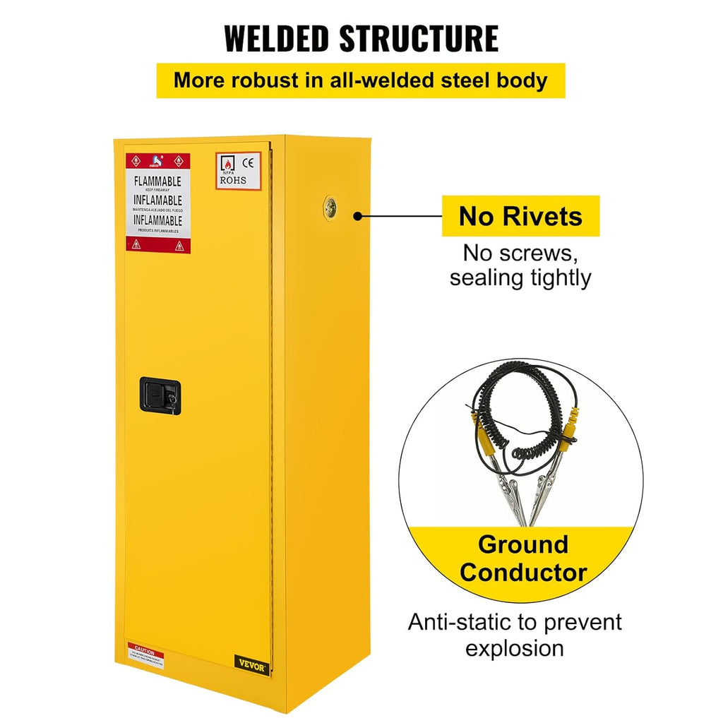 VEVOR Flammable Cabinet 18' x 18' x 35', Galvanized Steel Safety Cabinet, Adjustable Shelf Flammable Storage Cabinet, for Commercial Industrial and Home Use, Yellow: Industrial & Scientific