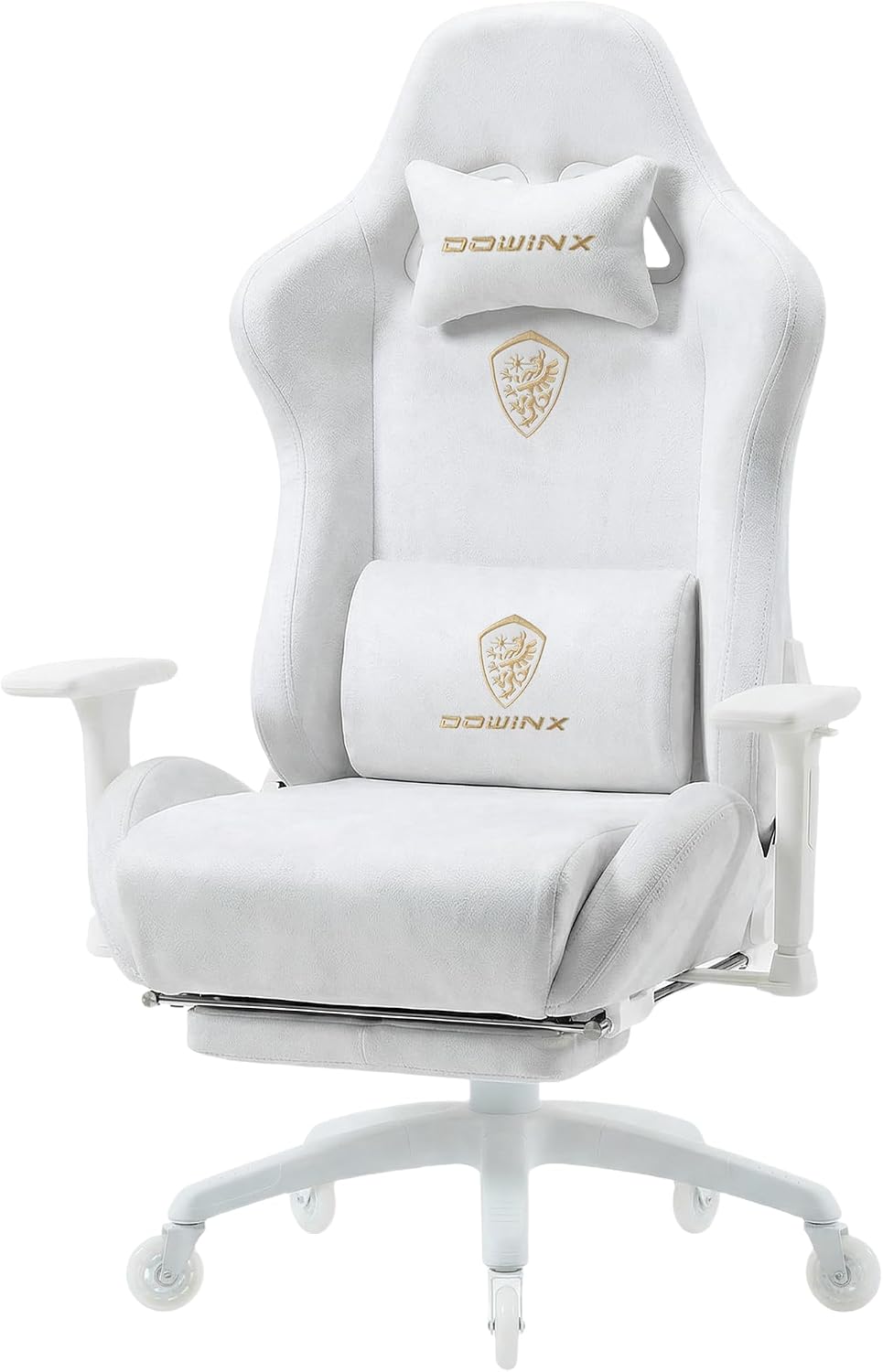 Dowinx Big and Tall Gaming Chair with Suede Fabric Breathable, Game Chairs for Adults with Oversized Thick Seat for 440lbs, Ergonomic Gamer Chair for Streaming & Long Gaming Sessions, White