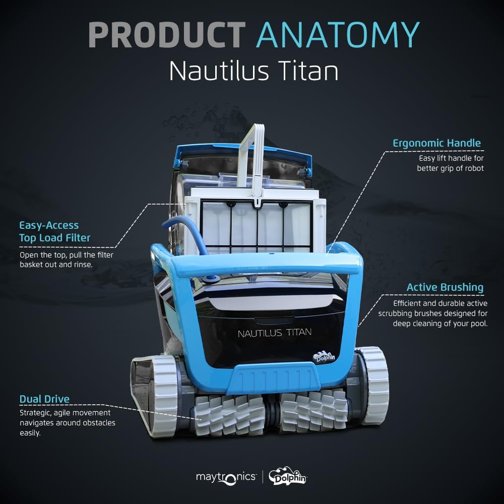 Dolphin (Upgraded 2026) Nautilus Titan Wi-Fi Automatic Robotic Pool Vacuum Cleaner Waterline Scrubbing, Multi-Layer Filtration, Ideal for Inground Pool up to 50 FT in Length
