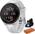 Garmin 010-02863-31 Forerunner 165 Music Smart Sport Watch, Mist Gray + Whitestone | Official USA Partner Model | Bundle with Sport Towel + Deco Essentials Wearable Commuter Front + Rear Safety Light