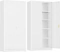 SUNCROWN 72' Metal Storage Cabinet - Heavy-Duty Metal Garage Cabinet with 4 Adjustable Shelves & 2 Doors for Tools, Office, Home, Workshop,White