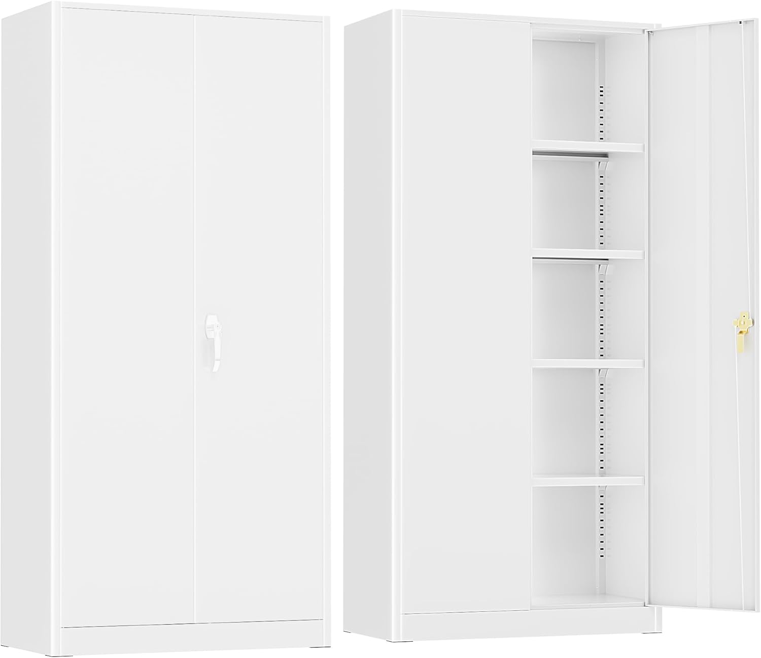 SUNCROWN 72' Metal Storage Cabinet - Heavy-Duty Metal Garage Cabinet with 4 Adjustable Shelves & 2 Doors for Tools, Office, Home, Workshop,White