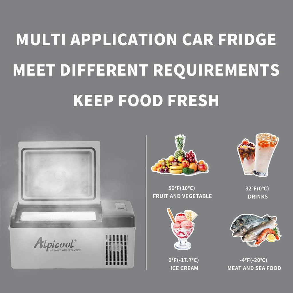 Alpicool C15 Portable Car Freezer,12 Volt Refrigerator, 16 Quart (15 Liter) Fast Cooling 12V Car Fridge -4℉~68℉, Car Cooler, 12/24V DC and 100-240V AC for Outdoor, Camping, RV, Truck, Boat