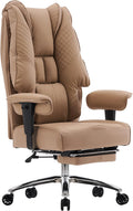 EXCEBET Big and Tall Office Chair 400lbs Wide Seat, Leather High Back Executive Office Chair with Foot Rest, Ergonomic Chairs Lumbar Support for Lower Back Pain Relief (Brown)