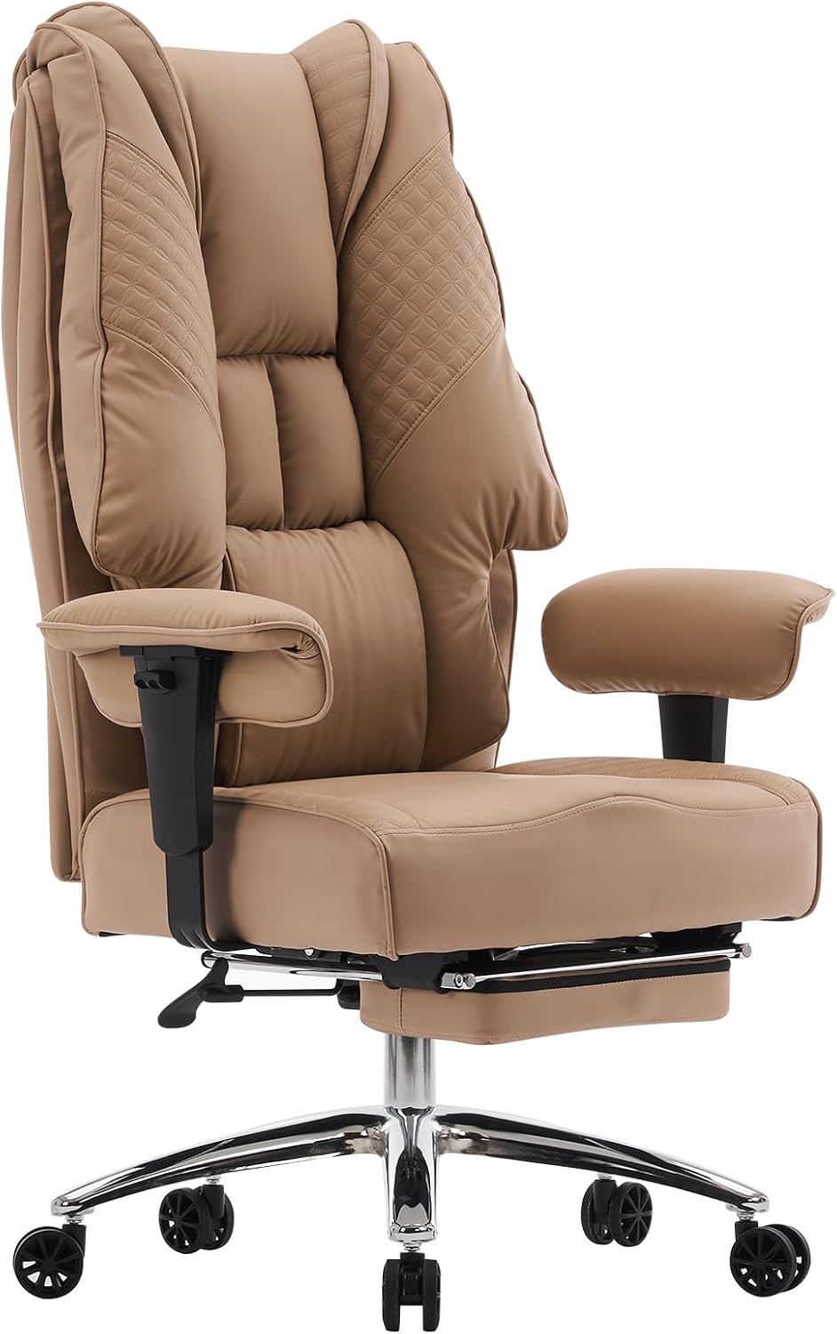 EXCEBET Big and Tall Office Chair 400lbs Wide Seat, Leather High Back Executive Office Chair with Foot Rest, Ergonomic Chairs Lumbar Support for Lower Back Pain Relief (Brown)