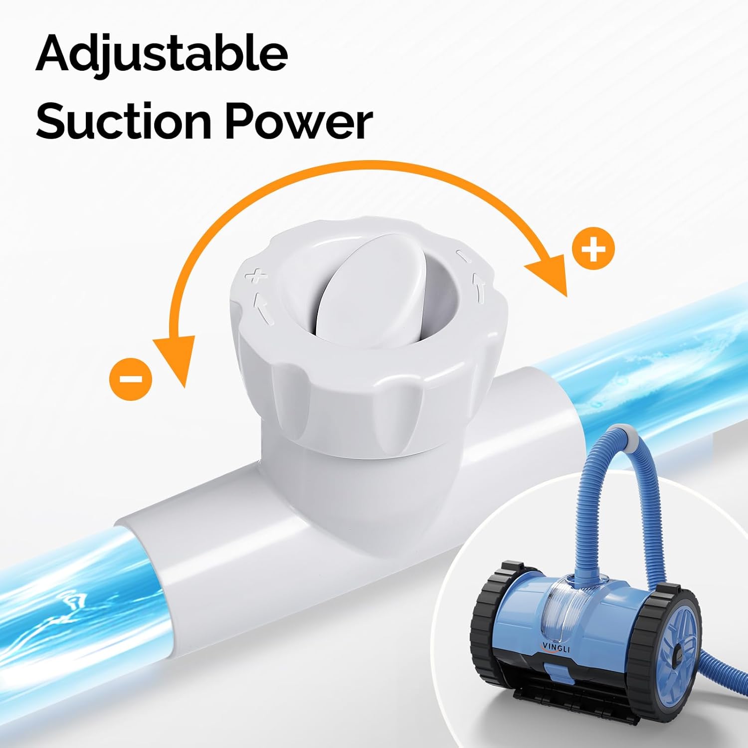 (2025 Upgrade) VINGLI Automatic Suction-Side Pool Vacuum Cleaner, Powerful Wall-Climbing Sweeper for Inground Pools, Includes 39.6ft Tangle-Free Hose (Blue&Gray)