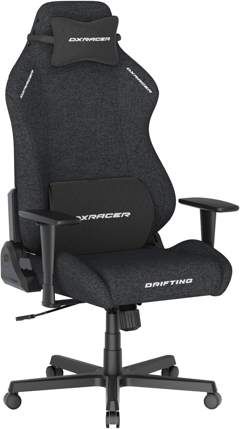 DXRacer Drifting Computer Gaming Chair - Ergonomic Office Chair with Adjustable Recline, Rocking, Cooling Gel Foam Headrest, 3D Armrests, Memory Foam Lumbar Support, Fabric, Large, Black