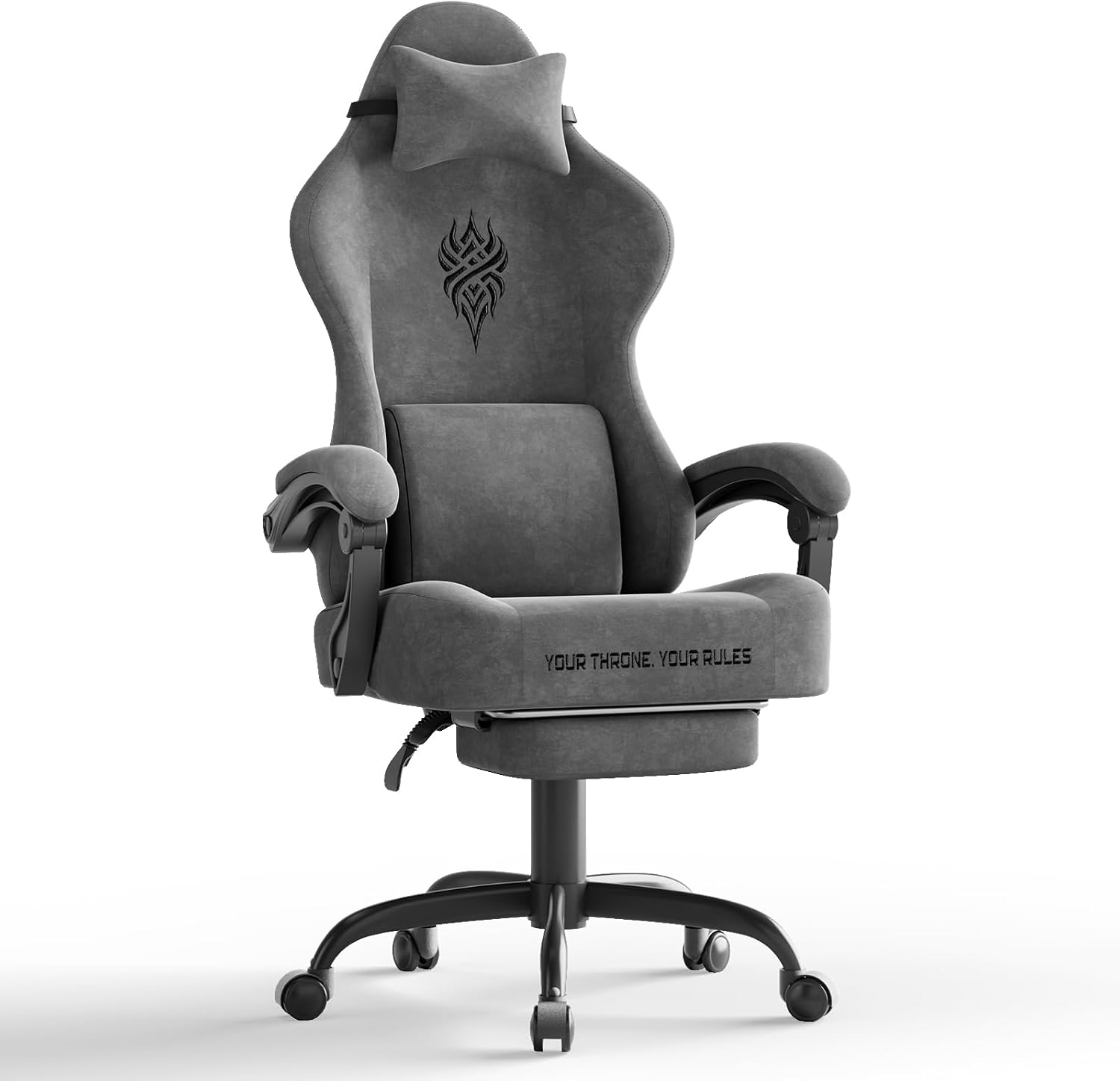 Soontrans Dark Grey Velvet Fabric Gaming Chairs with Footrest, Ergonomic Comfortable Video Gamer Chair, Reclining Office Computer Desk Game Chairs with Massage Lumbar Cushion,Headrest for Adult