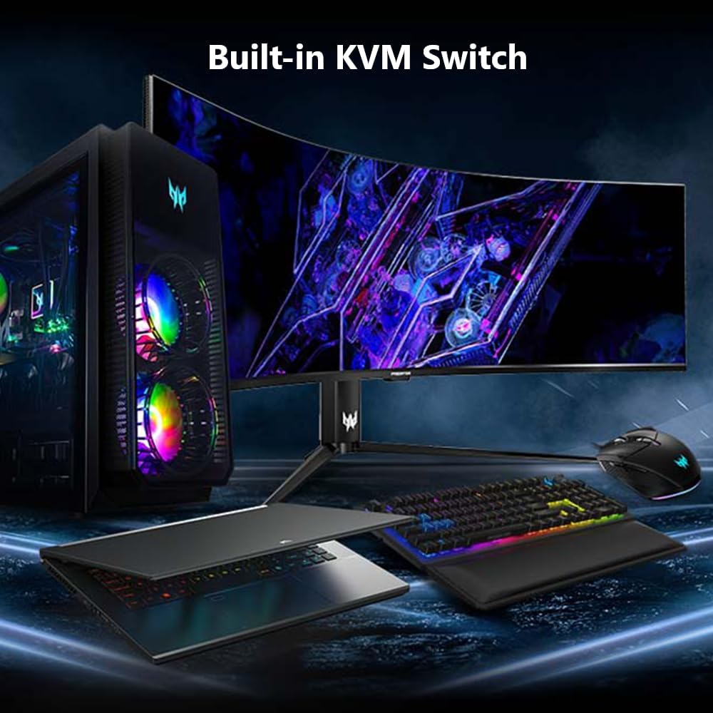 acer Predator Z57 | 57' DUHD 7680 x 2160 Mini LED 1000R Curved Gaming Monitor | AMD FreeSync Premium | 120Hz | 1ms | VESA DisplayHDR 1000| DCI-P3 98% | KVM Switch | USB Type-C, DP 1.4 & 2 x HDMI 2.1