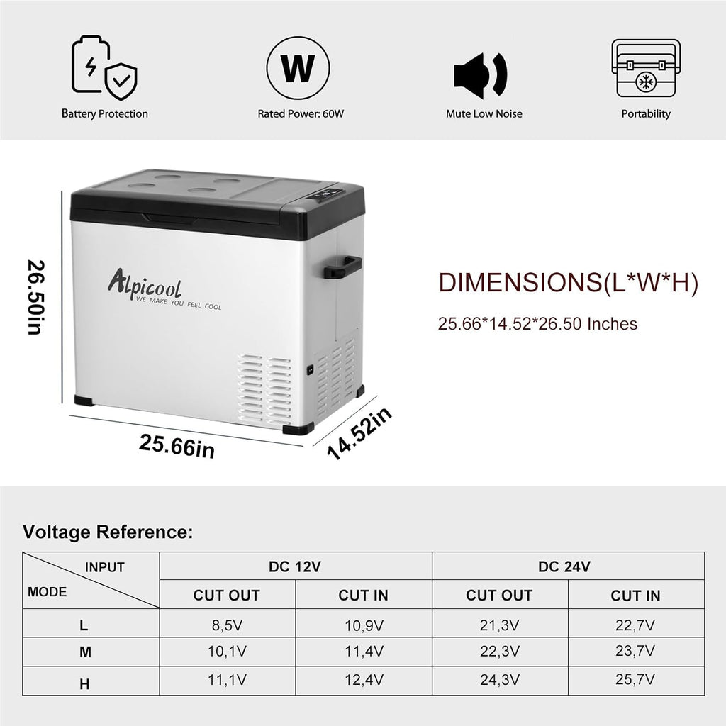 Alpicool C50 Portable Car Freezer, 12 Volt Refrigerator, 47 Quart Fast Cooling 12V Car Fridge, Car Cooler for RV, Truck, Camping, Outdoor -12/24V DC and 100-240V AC