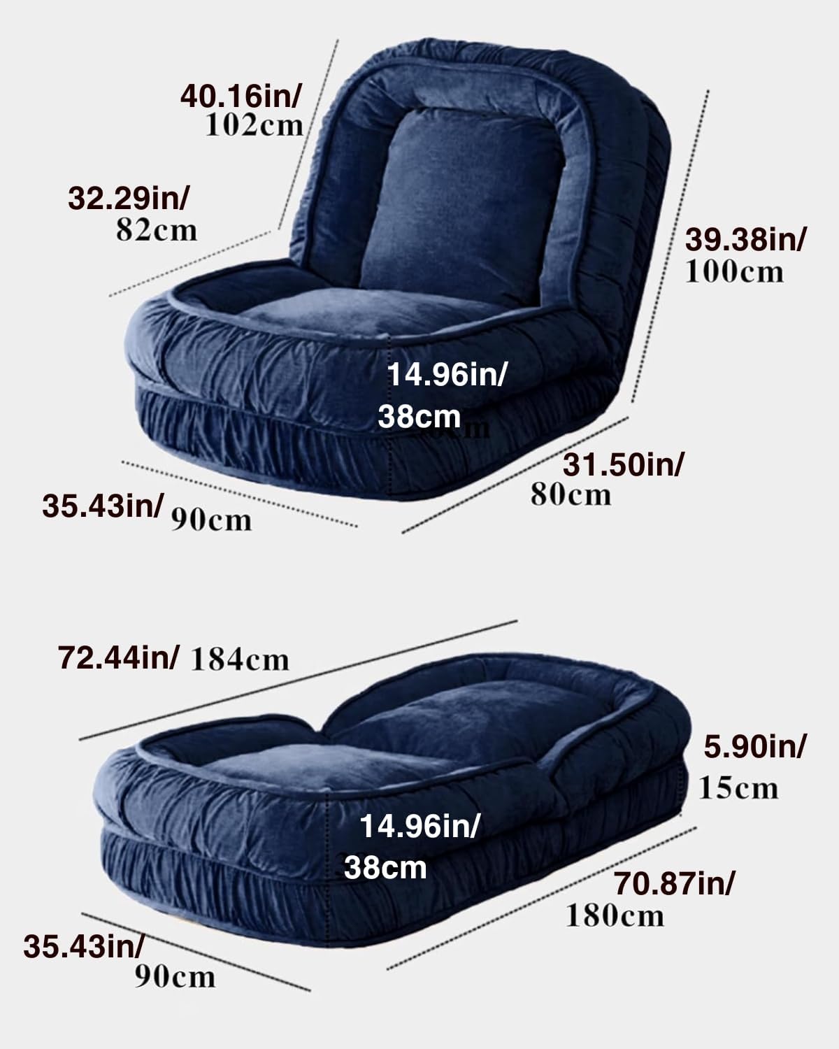 LouannTatami Foldable Lazy Sofa Bed Floor Chair - Adjustable Human Dog Bed for Adults Kids Floor Seats - Cozy Small Couch for Home Living Room(Blue)
