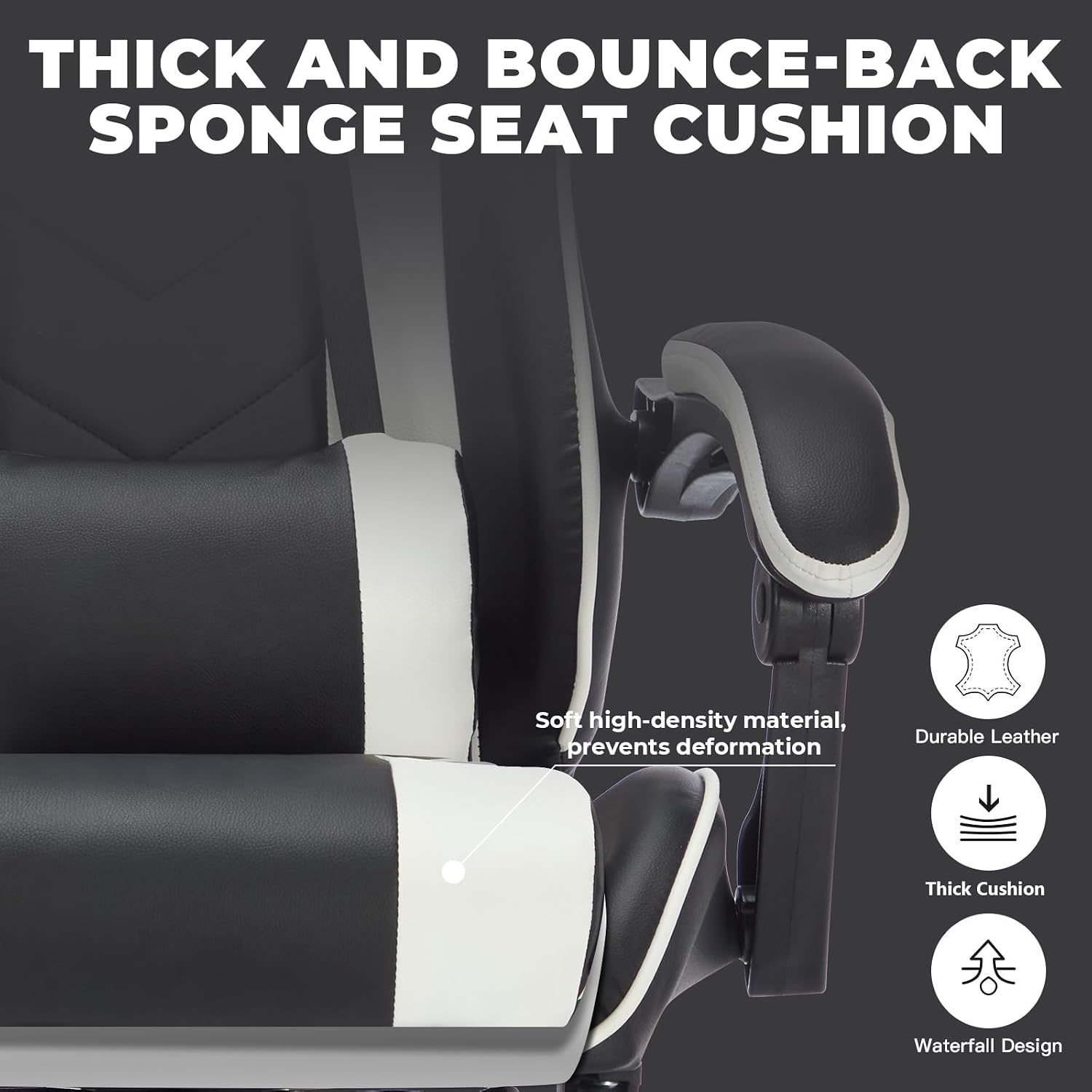 Gaming Chair with Footrest, Ergonomic Computer Chair with Headrest and Lumbar Support, Breathable Material Height Adjustable Swivel Video Game Chairs for Adults, 300lbs Max, Black & White