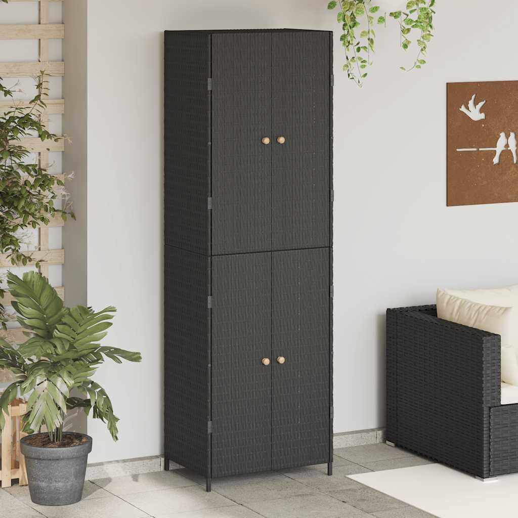 YAFF Tall Outdoor Storage Cabinet – Modern Black Woven Poly Rattan Durable Double Door Design for Garden Patio Garage Organization Weatherproof Easy Maintenance
