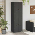 YAFF Tall Outdoor Storage Cabinet – Modern Black Woven Poly Rattan Durable Double Door Design for Garden Patio Garage Organization Weatherproof Easy Maintenance