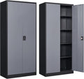 Metal Storage Cabinet with 2 Doors and 4 Adjustable Shelves, 71' Steel Garage Storage Cabinet, Locking Tool Cabinets for Office, Home,School,Kitchen,Garage Tool Utility Cabinet Black Grey