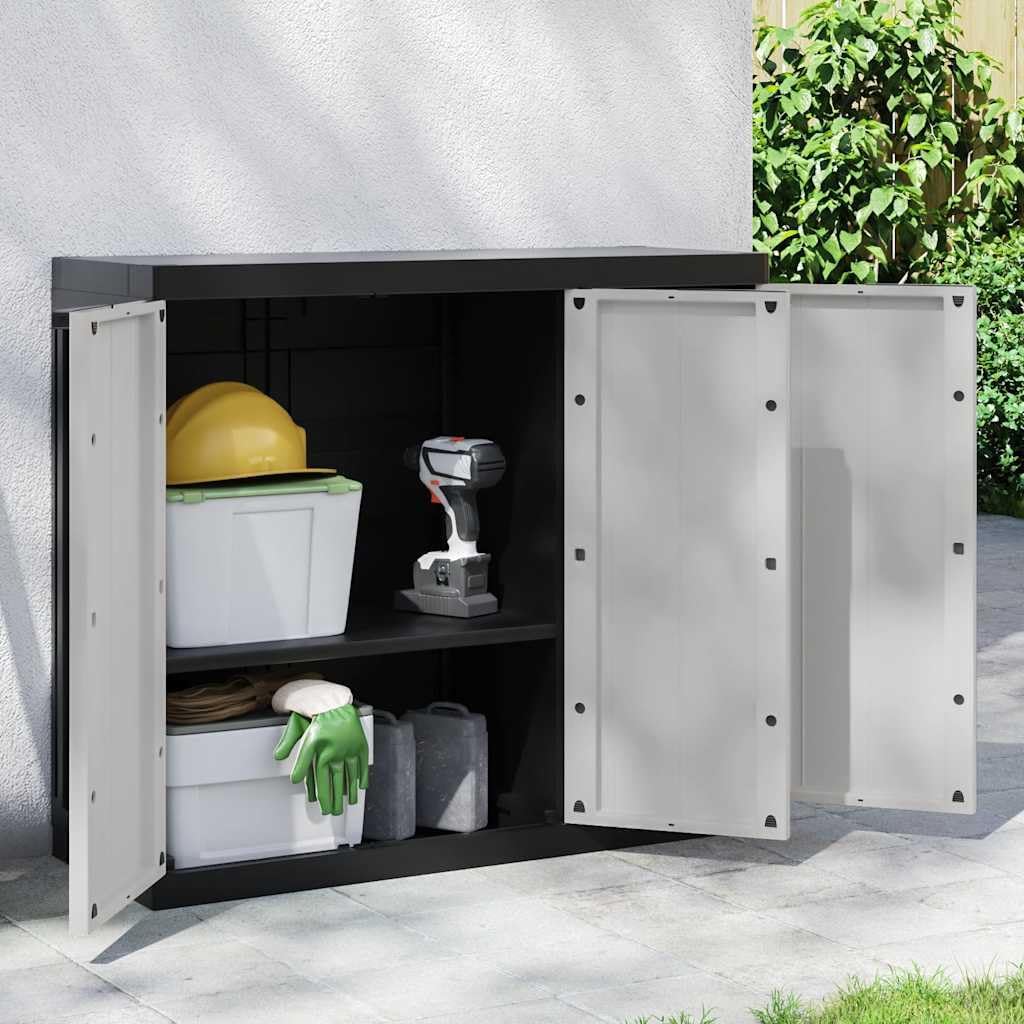 vidaXL Outdoor Storage Cabinet - Weather-Resistant Polypropylene/PP, Adjustable Shelves, Lockable, Compact Design for Garden/Balcony/Patio, Grey & Black, 38.2' x 14.6' x 33.5'
