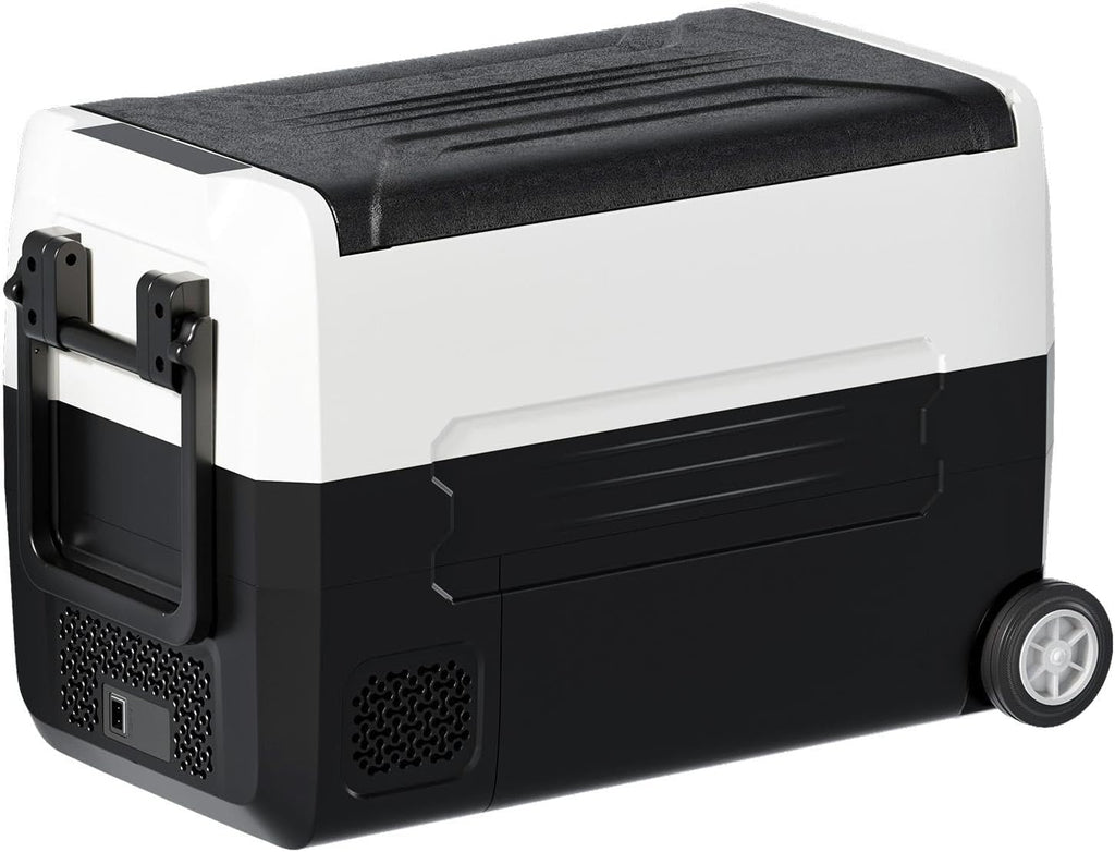 TABU 49QT Portable Car Refrigerator, 12V Dual Zone Freezer& Cooler with 12/24V DC&110/240V AC,Car Fridge with Wheels,Low Noise,-4℉~68℉, for Camping, Travel, RV (Black)