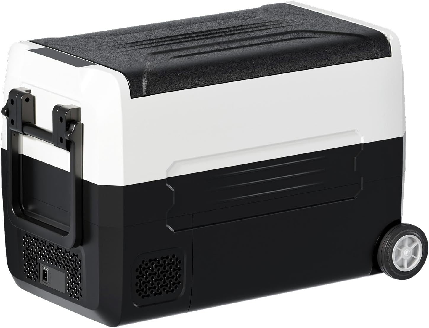 TABU 49QT Portable Car Refrigerator, 12V Dual Zone Freezer& Cooler with 12/24V DC&110/240V AC,Car Fridge with Wheels,Low Noise,-4℉~68℉, for Camping, Travel, RV (Black)