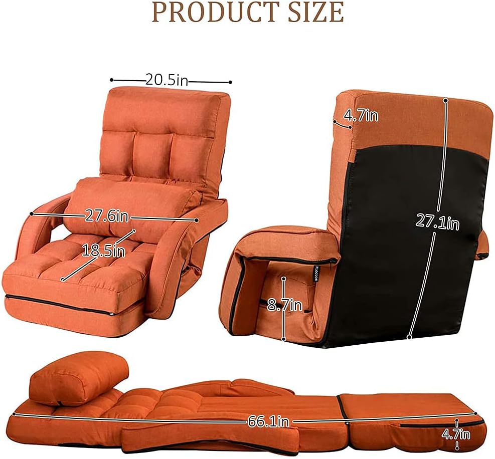 Floor Chair, Chaise Lounge Indoor, 14-Position Adjustable Folding Lazy Sofa with a Pillow Padded Adults Gaming Chairs for Living Room, Bedroom Factory Price (Orange) 8803OR