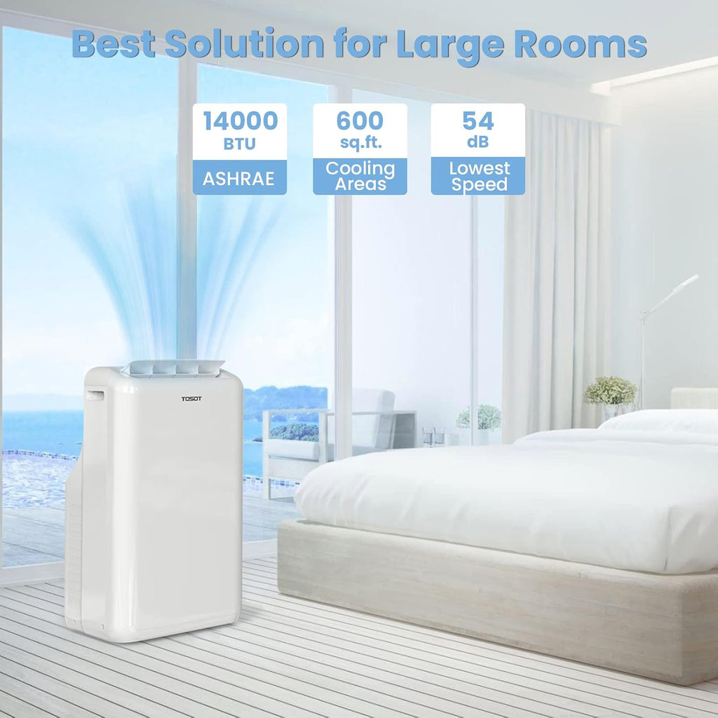 TOSOT 14,000BTU (9,600 BTU SACC) Smart WiFi Portable Air Conditioner with Heater, Powerful Cooling Auto Swing, Dehumidifier, Fan, 24H Timer for Large Room Up to 600 sq ft, AOMI Series