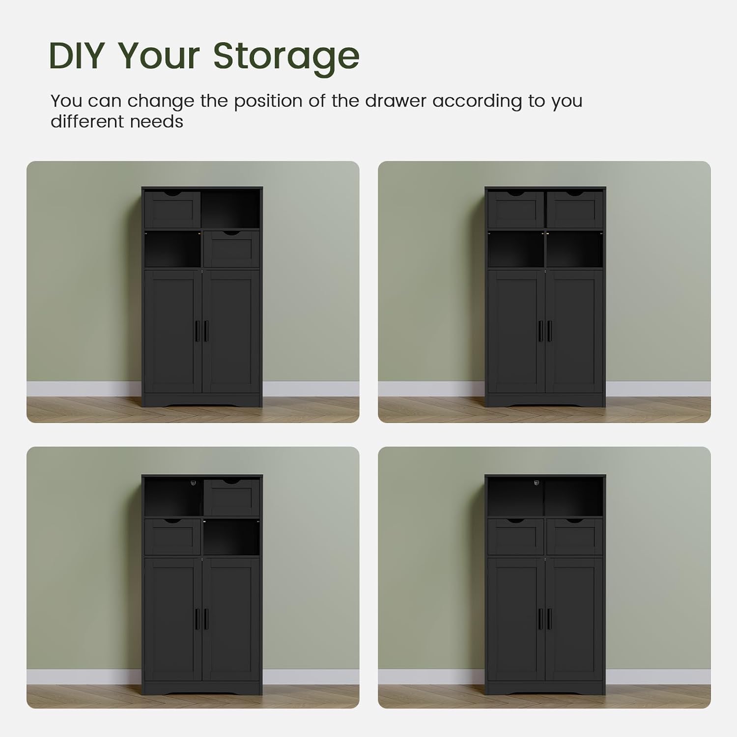 Iwell Storage Cabinet with Doors & Shelves, Kitchen Pantry Cabinet, Bathroom Cabinets for Living Room, Kitchen, Laundry, Black