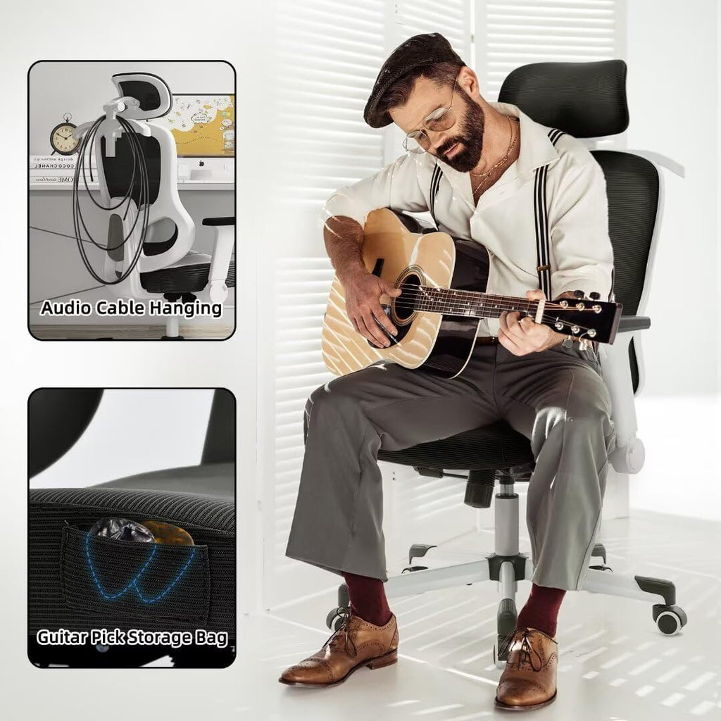 Ergonomic Office Chair Reclining Gaming Chair Adjustable Lumbar Support 6D Armrest Headrest Breathable Mesh Swivel Computer Chairs Home Task Desk Chair Wheels Coat Hanger Tilt Lock Cross Legged Chair
