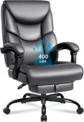 WAILOR 400lbs Office Chair with Foot Rest, Reclining Big and Tall Office Chair with Lumbar Support, High Back PU Leather Computer Chair,Comfy Desk Chair for Home Office (Gray)