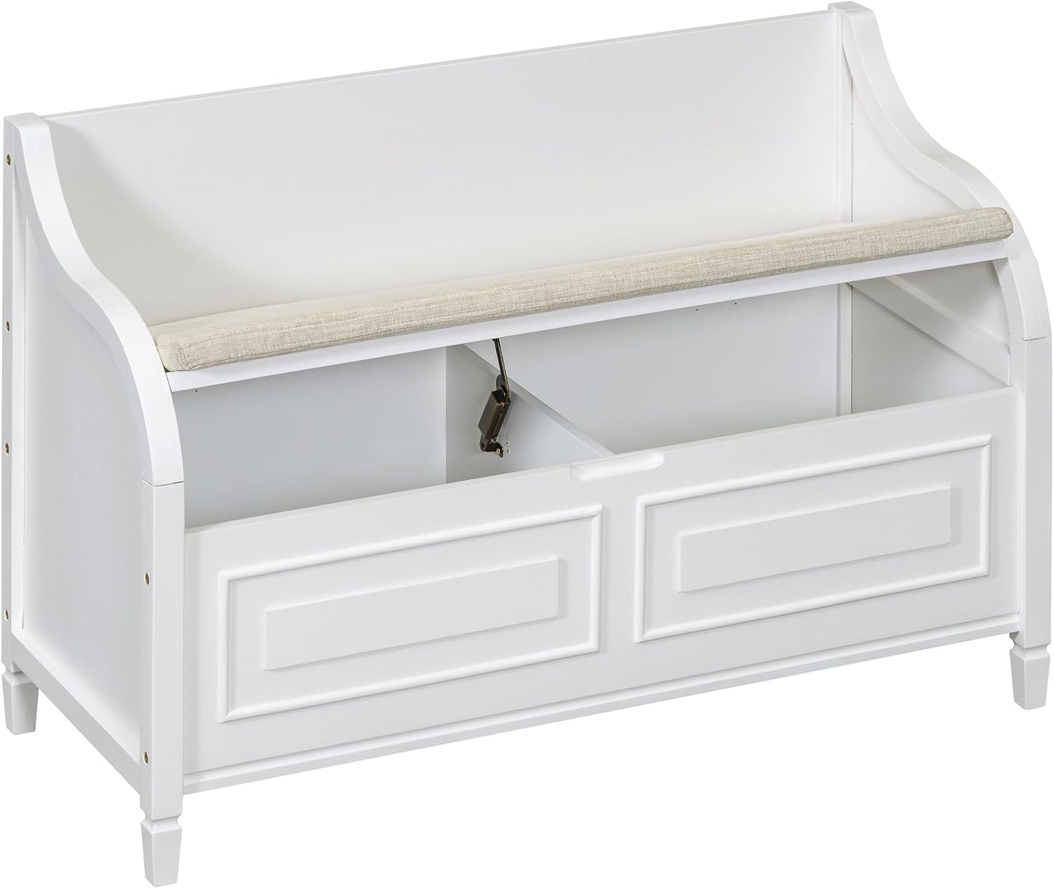 Bellemave Storage Bench with Safety Hinge Wooden Entryway Benches with Shoe Cabinets Under Seat Multifunctional Storage Bench for Entryway, Foyer or a Mudroom (White + Beige)