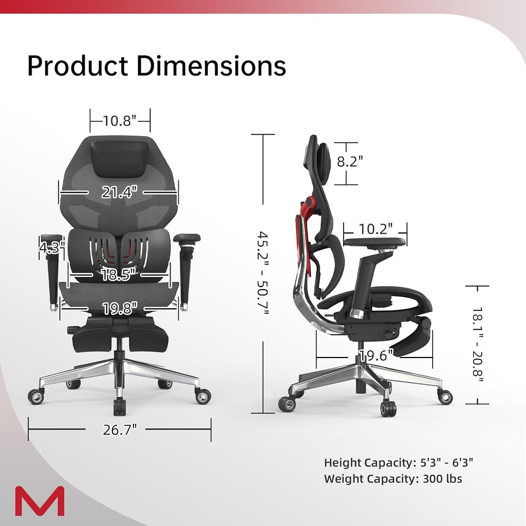ES2T Computer Desk Gaming Chair with 2-Piece Protrusion Adjustable Lumbar Support Trackmaster 6D Armrest Height Adjustable with 2D Leather Headrest 136° Tilt for Office and Gaming
