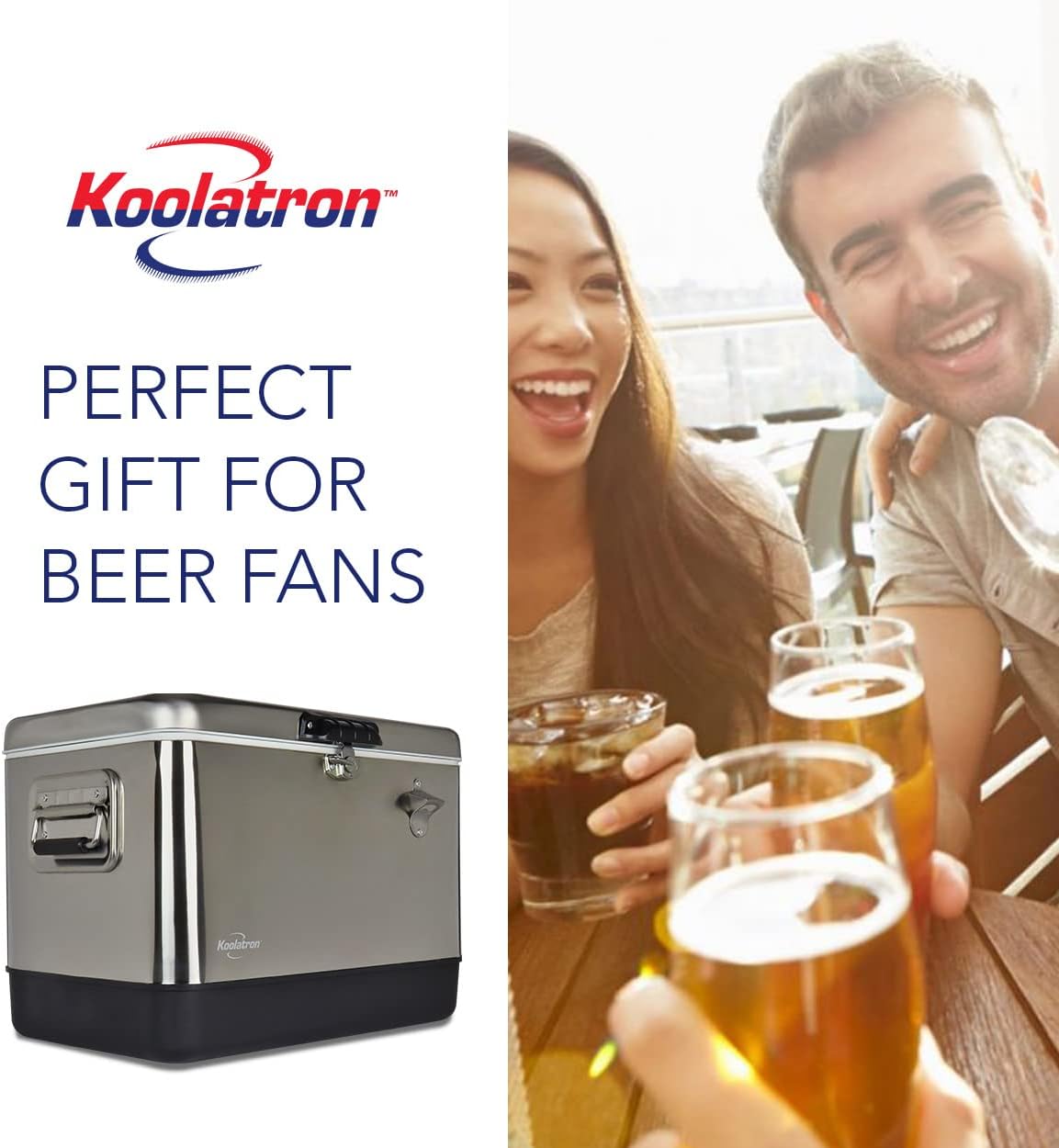 Koolatron Ice Chest Cooler - Portable Ice Bucket with Bottle Opener, Vintage Style, Insulated for Camping, Beach, Picnic, RV, BBQs, Tailgating, Fishing, Stainless Steel 85 Can Ice Box, 51L (54 qt)
