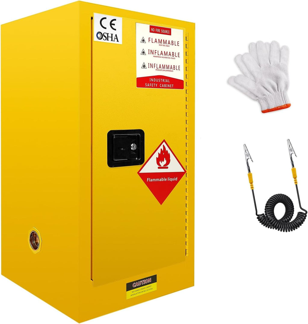 Flammable Cabinet, 18 Gallon Hazardous Storage Cabinets, Galvanized Steel Safety Storage Cabinet, Adjustable Shelf Fireproof Cabinet, for Commercial Industrial and Home Use, Yellow, 35H x 18W x 18.2D