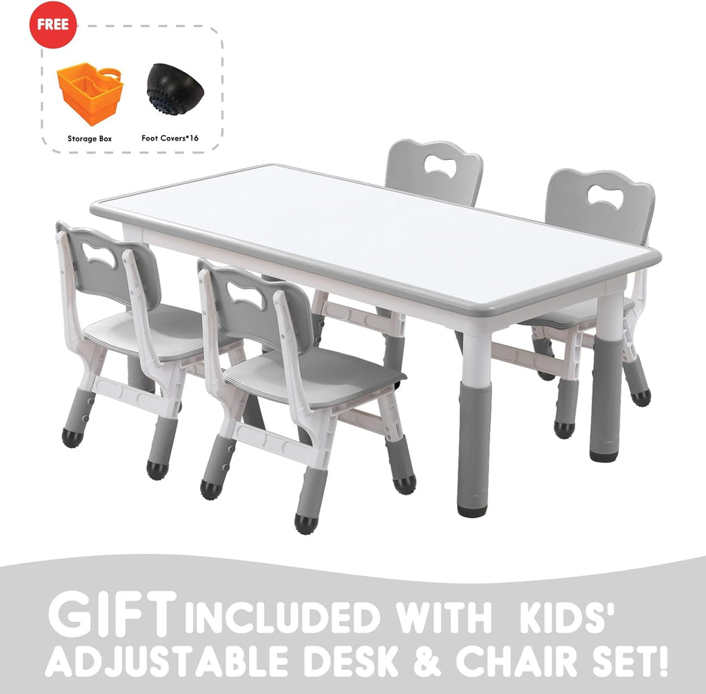 Kids Table and Chair Set for Toddlers - Adjustable Activity Center with Non-Slip Legs & Graffiti-Proof Surface Ages 3-12