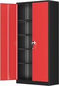 Greenvelly Metal Garage Storage Cabinet, 72' Black Red Tool Steel Locking Cabinet with Doors and 4 Shelves, Tall Cabinets for Garage Storage Systems Lockable File Cabinet for Home Office,Garage