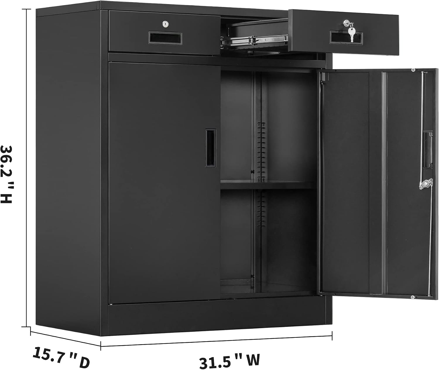 Wanfu Metal Storage Cabinet, 36' H Locking Storage Cabinet with 2 Drawers and Adjustable Shelf, Metal Cabinets for Office, Garage, Home-Black