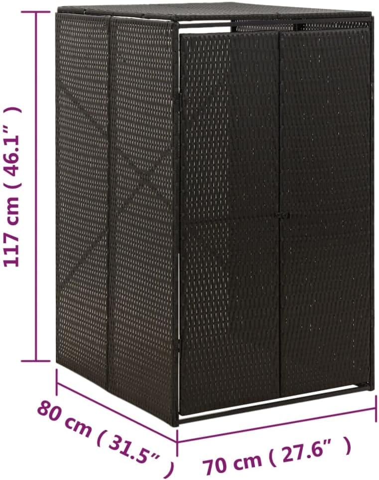 vidaXL - Single Wheelie Bin Shed, Poly Rattan Outdoor Concealment Solution with Durable Powder-Coated Steel Frame, Black, 27.6'x31.5'x46.1'