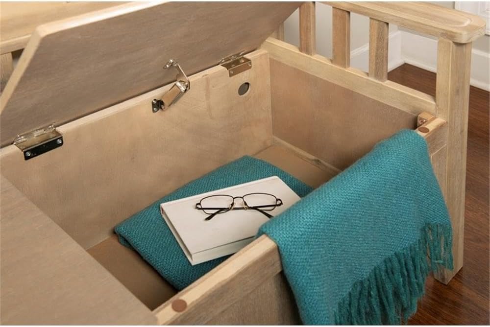 Linon Lottie Entryway Split Seat Storage Bench in Washed Natural Wood