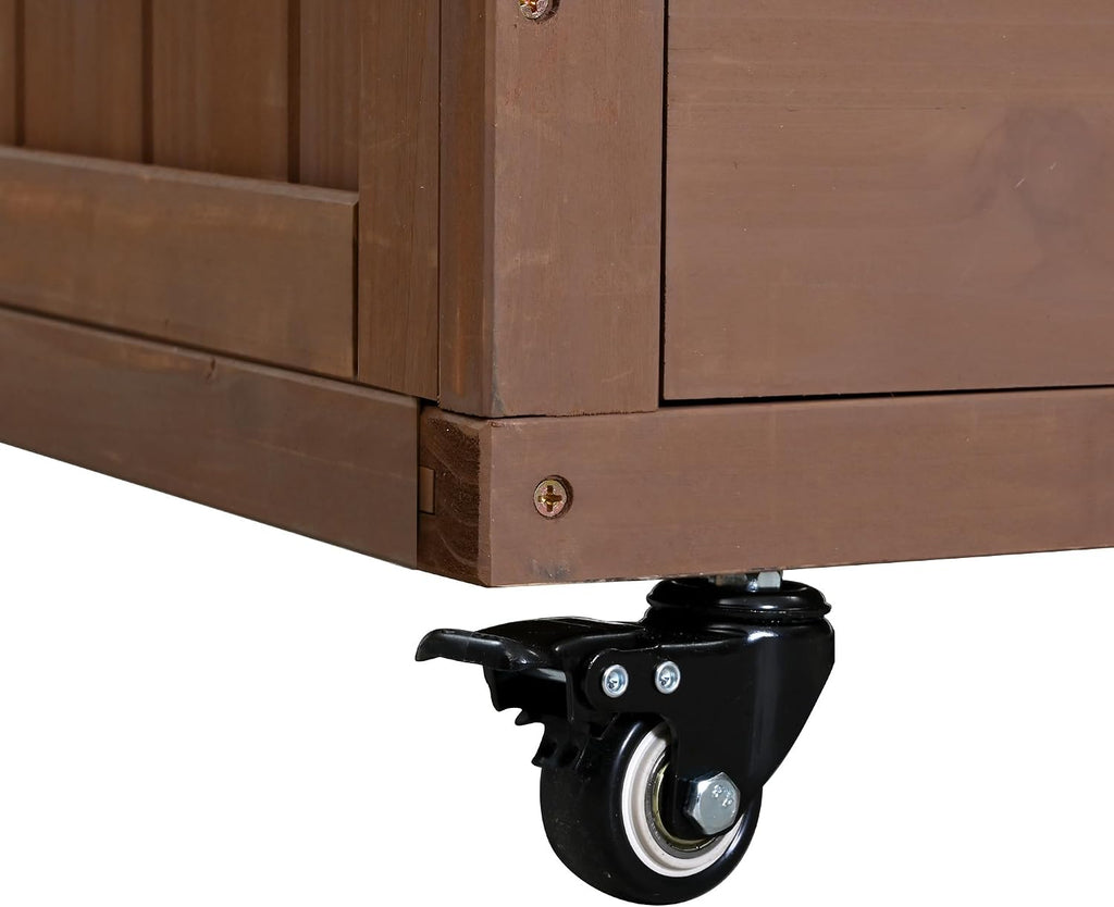 64.9'' H Large Patio Kitchen Island Solid Wood Kitchen Cart, Grill Prep BBQ Table, Garden Potting Bench with Stainless Table Top, 3 Movable Shelves and 2 Drawers (Brown-64.9'')