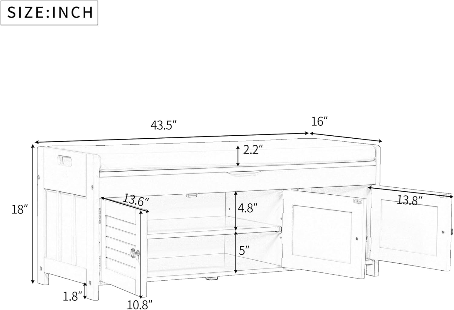 Storage Bench with 3 Shutter-Shaped Doors and Flip-Open Storage Box, Shoe Rack for Entryway and Hallway,Shoe Bench with Adjustable Shelves Storage Space and Removable Seat Cushion, Antique Navy