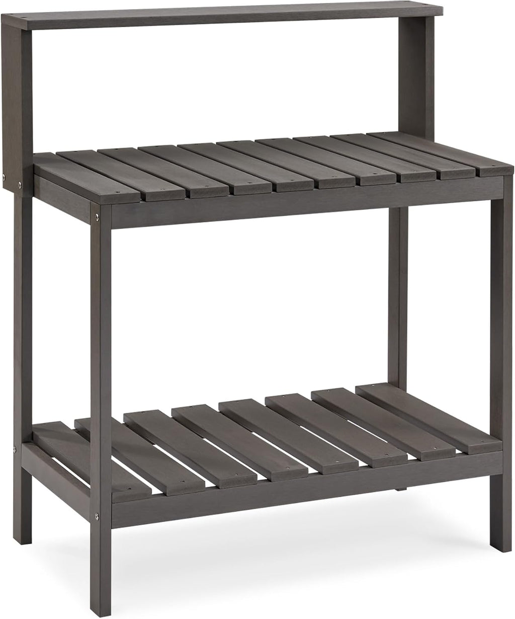 Psilvam Outdoor Potting Bench Table, HDPS Potting Bench with Storage, Outdoor Potting Table for Porch, No Rust, No Fade, Rot-Resistant (Grey)