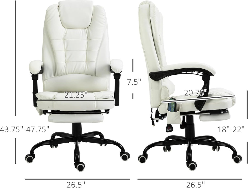 Vinsetto 7-Point Vibrating Massage Office Chair, High Back Computer Chair with Lumbar Support, Footrest, Reclining Back, Adjustable Height, White